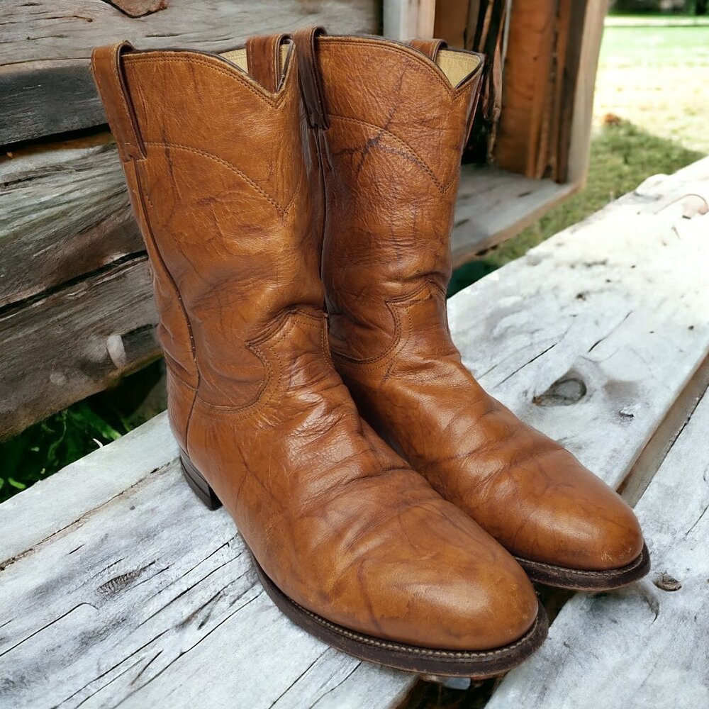 Justin Boots Tan Leather Cowboy Boots